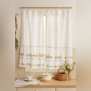 Vintage 70s 80s floral lace cafe curtains or valances 5 pieces